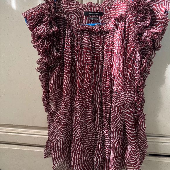 Adorable ruffled maroon and white print top by Isabel Marant - Picture 1 of 7